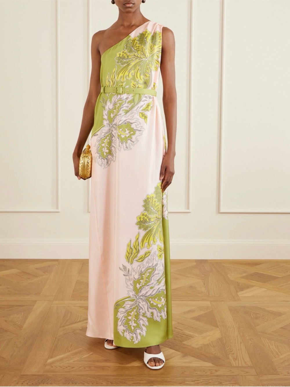 LA DoubleJ Pink and Lime Green Botanical Maxi Skirt